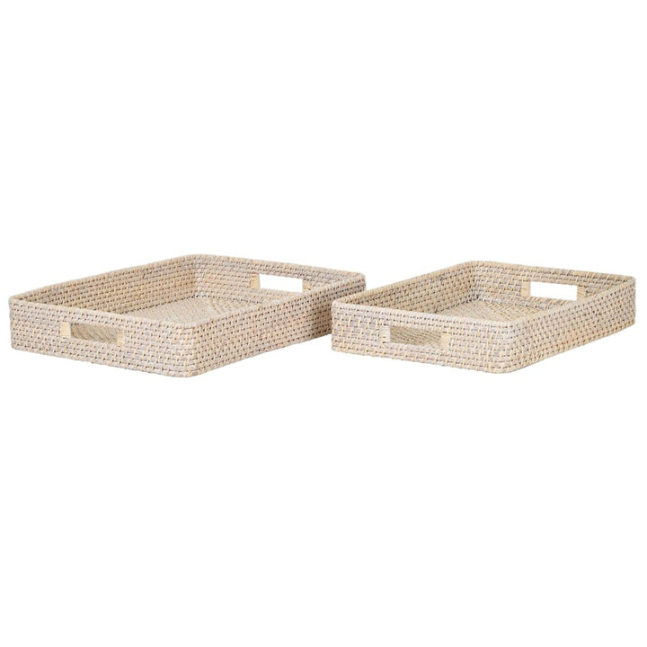 Wittering Rattan Rectangle Rattan Trays - White (2 Sizes)1 - Duck Barn Interiors