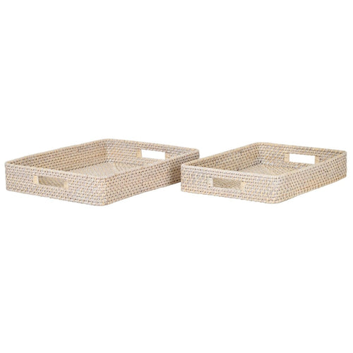 Wittering Rattan Rectangle Rattan Trays - White (2 Sizes)
