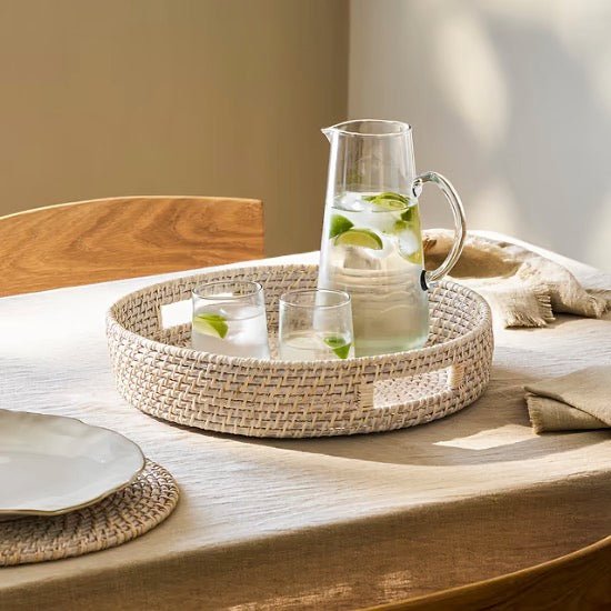 Wittering Rattan Round Tray - White1 - Duck Barn Interiors