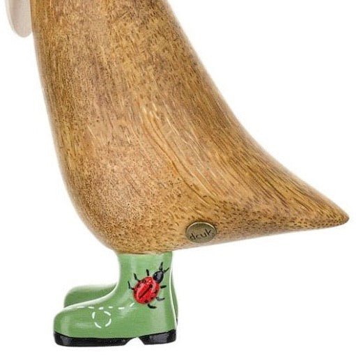 Wooden Duckling in Ladybird Print Wellies2 - Duck Barn Interiors