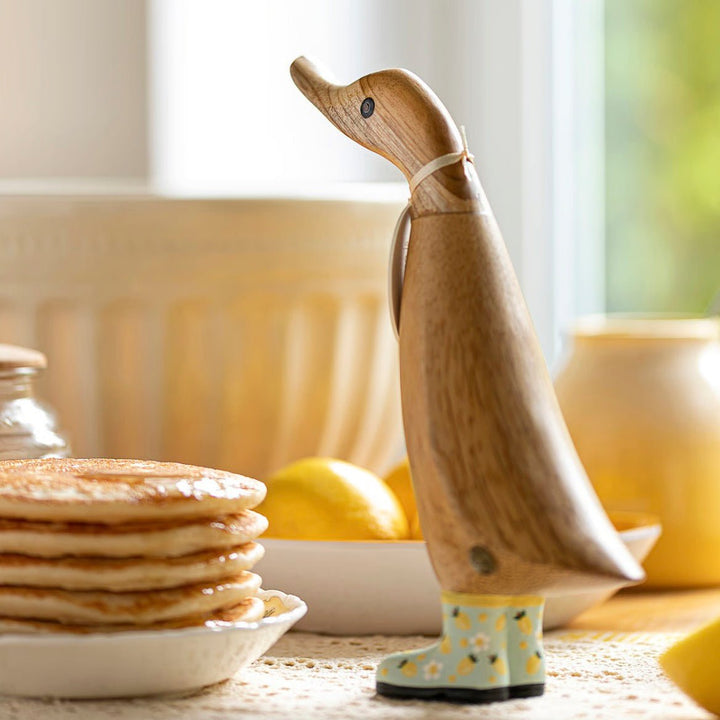 Wooden Duckling in Lemon Print Wellies7 - Duck Barn Interiors
