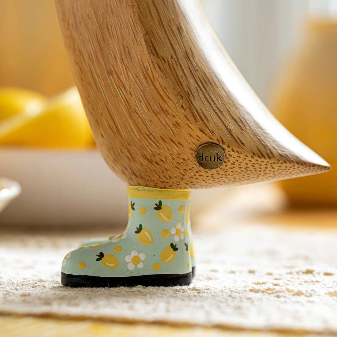Wooden Duckling in Lemon Print Wellies4 - Duck Barn Interiors