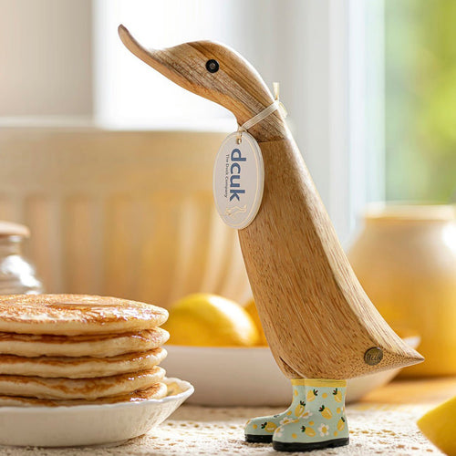 Wooden Duckling in Welly Boots - Lemon Print