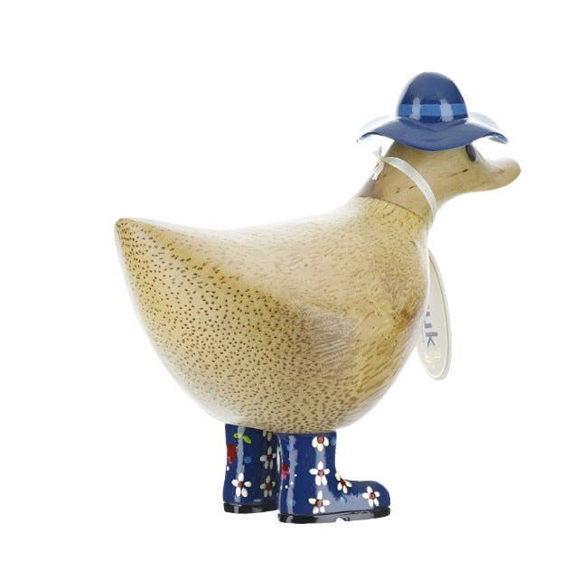 Wooden Ducky with Floral Hat & Welly Boots - Blue3 - Duck Barn Interiors