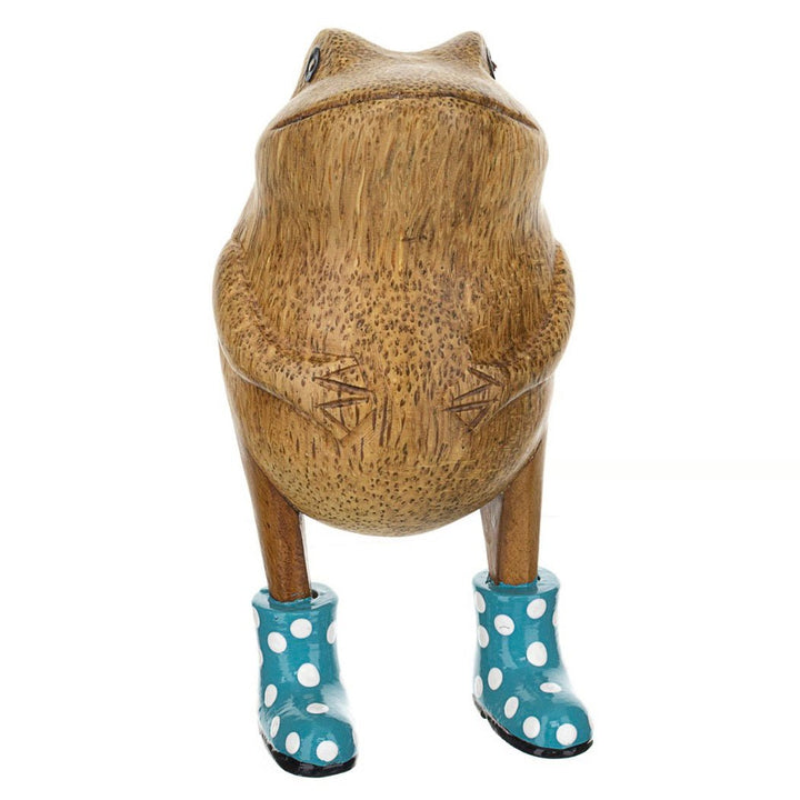 Wooden Frog with Spotty Welly Boots - Blue & White4 - Duck Barn Interiors