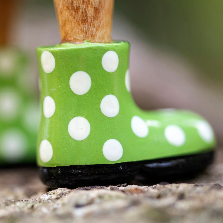 Wooden Frog with Spotty Welly Boots - Green & White7 - Duck Barn Interiors