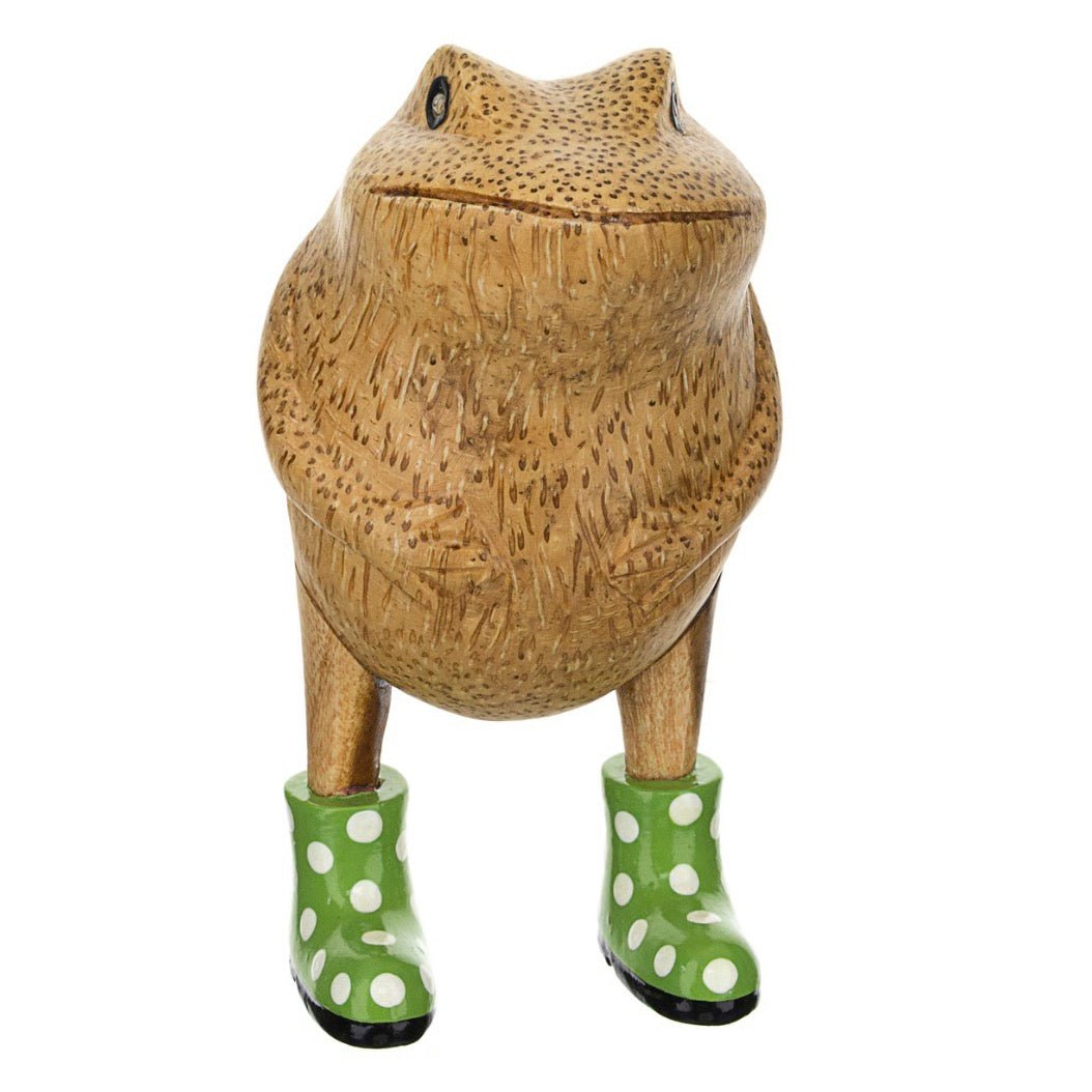 Wooden Frog with Spotty Welly Boots - Green & White4 - Duck Barn Interiors