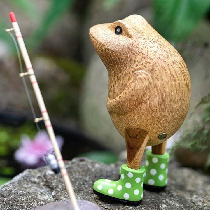 Wooden Frog with Spotty Welly Boots - Green & White2 - Duck Barn Interiors
