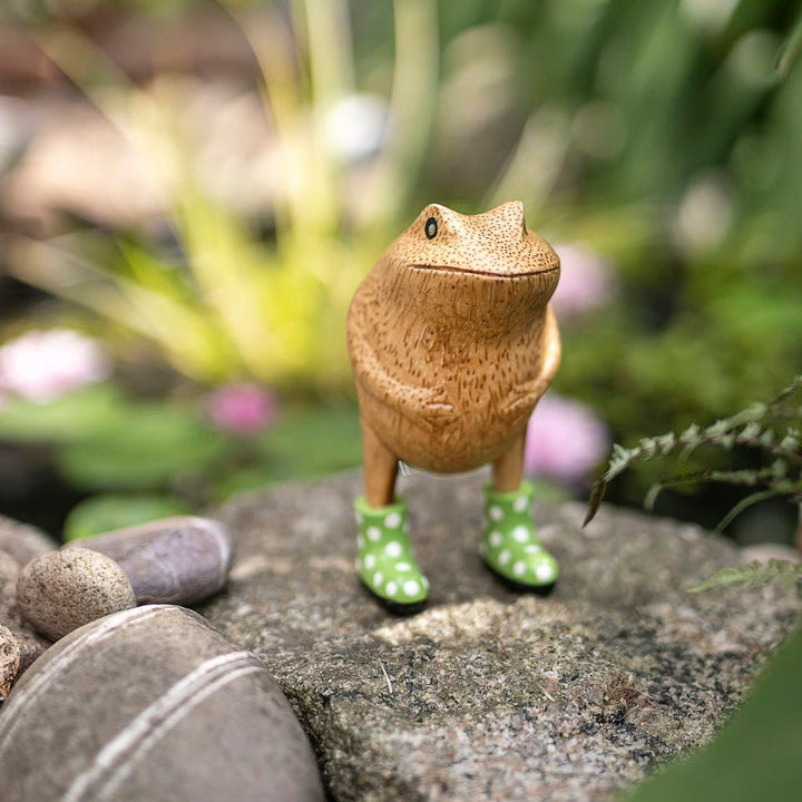 Wooden Frog with Spotty Welly Boots - Green & White5 - Duck Barn Interiors