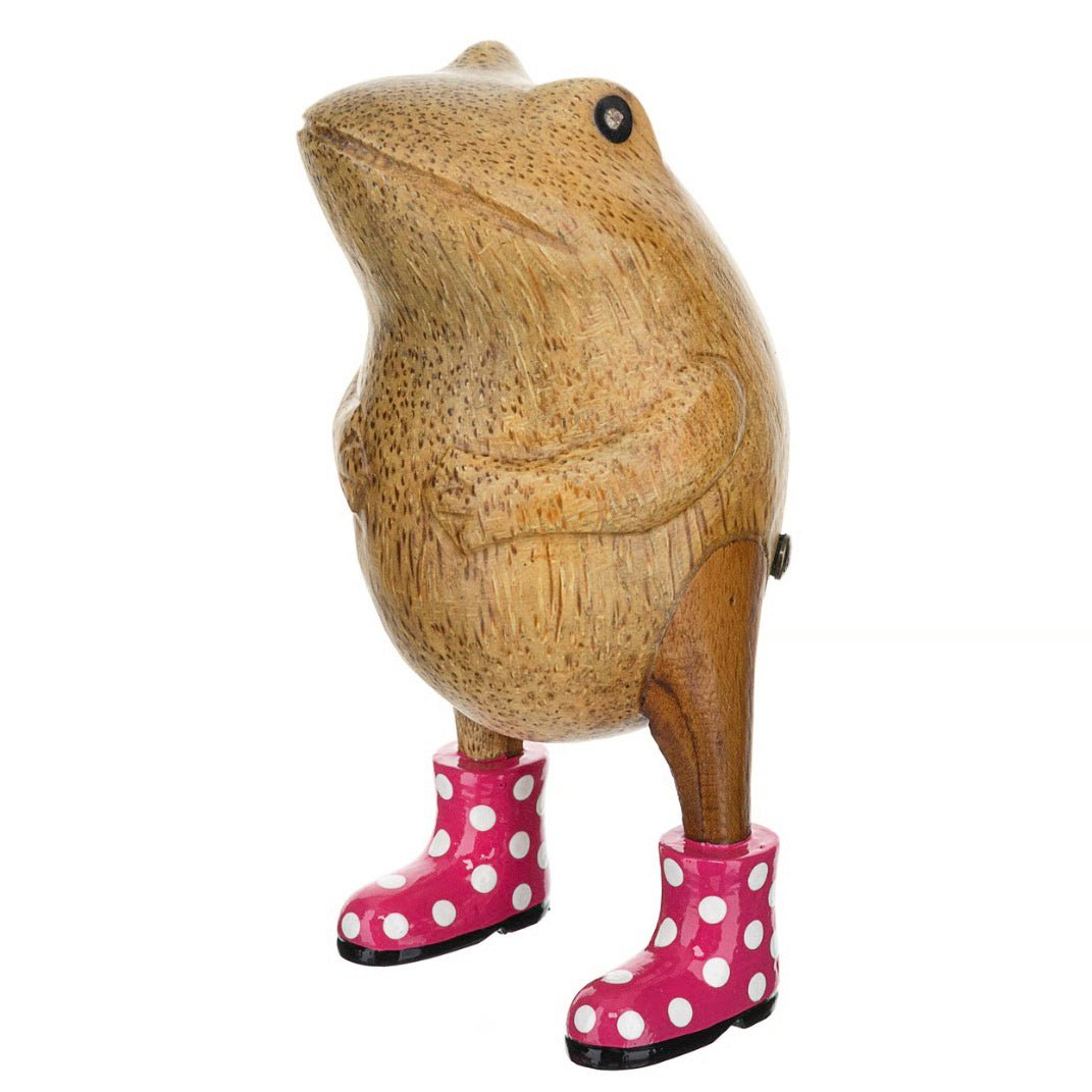Wooden Frog with Spotty Welly Boots - Pink & White6 - Duck Barn Interiors