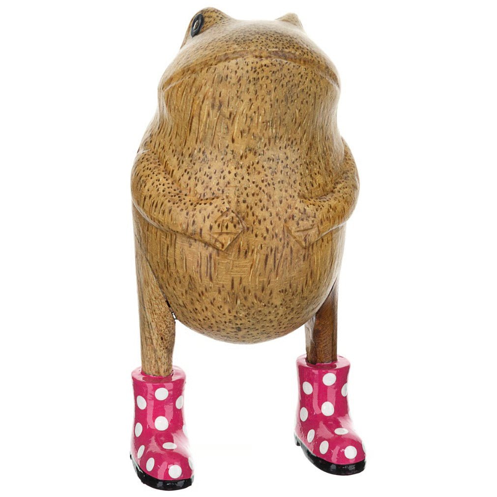Wooden Frog with Spotty Welly Boots - Pink & White1 - Duck Barn Interiors