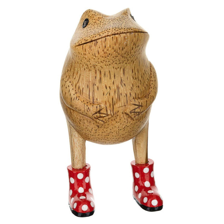 Wooden Frog with Spotty Welly Boots - Red & White3 - Duck Barn Interiors