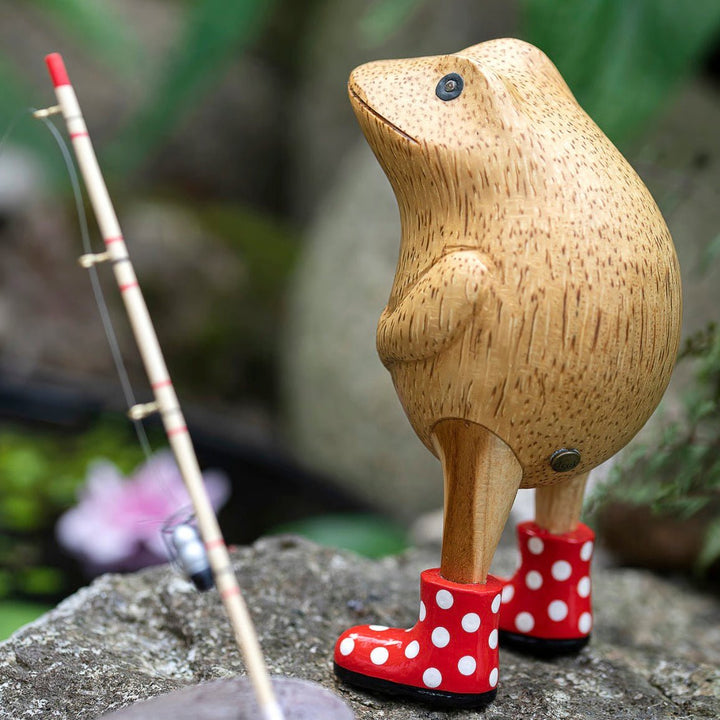 Wooden Frog with Spotty Welly Boots - Red & White6 - Duck Barn Interiors