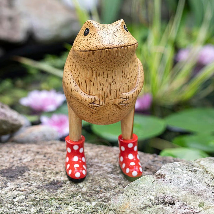 Wooden Frog with Spotty Welly Boots - Red & White2 - Duck Barn Interiors