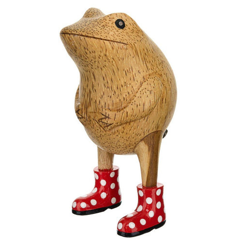 Wooden Frog with Spotty Welly Boots - Red & White