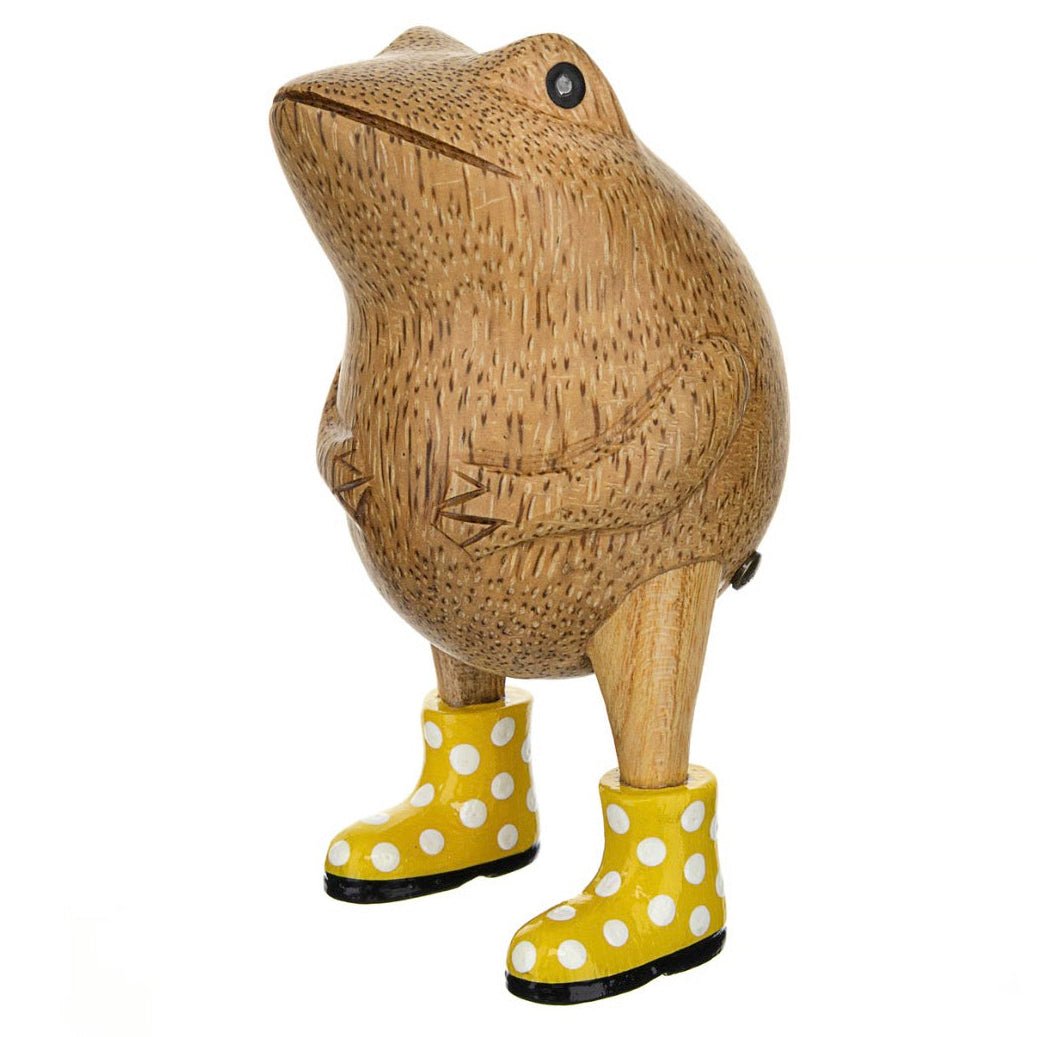 Wooden Frog with Spotty Welly Boots - Yellow & White1 - Duck Barn Interiors