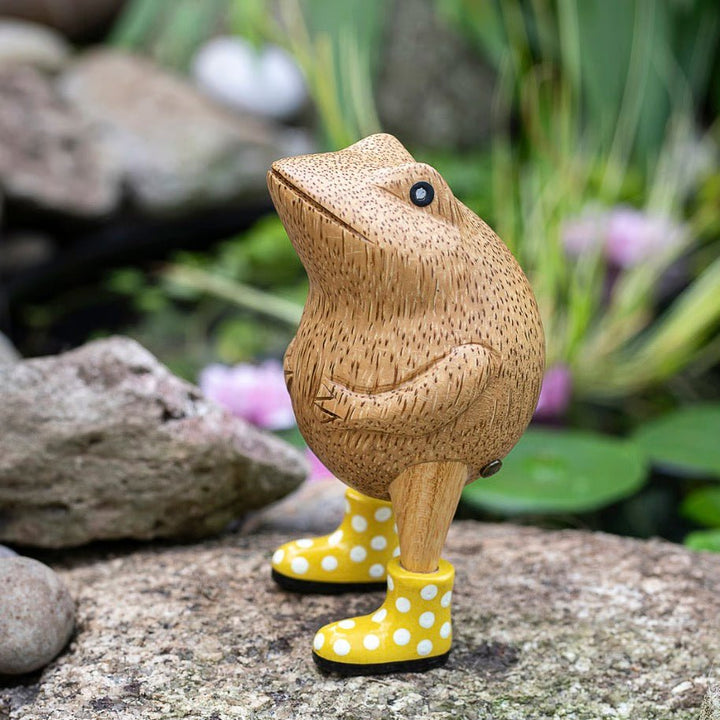Wooden Frog with Spotty Welly Boots - Yellow & White7 - Duck Barn Interiors