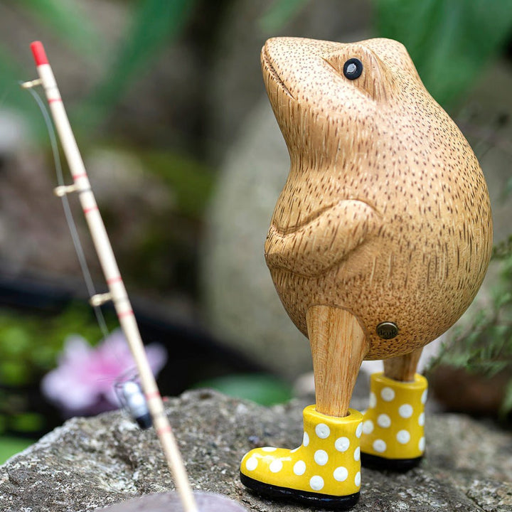 Wooden Frog with Spotty Welly Boots - Yellow & White6 - Duck Barn Interiors