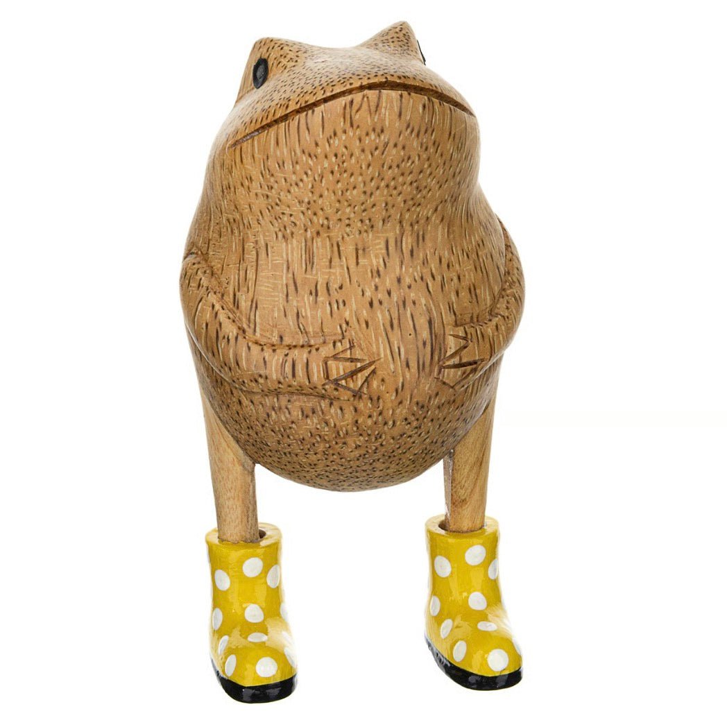 Wooden Frog with Spotty Welly Boots - Yellow & White5 - Duck Barn Interiors