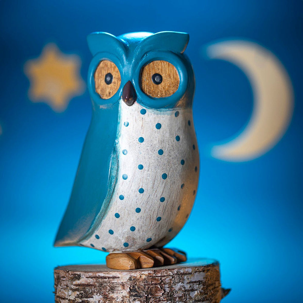 Wooden Owl - Blue2 - Duck Barn Interiors