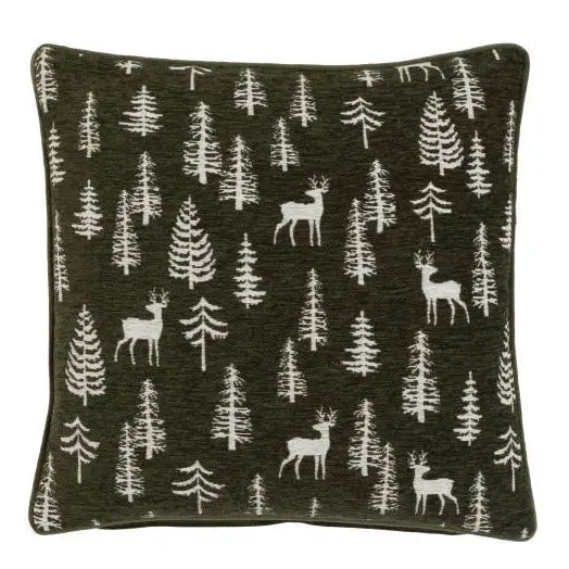 Woodland Stag Chenille Cushion2 - Duck Barn Interiors
