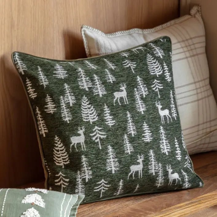 Woodland Stag Chenille Cushion1 - Duck Barn Interiors