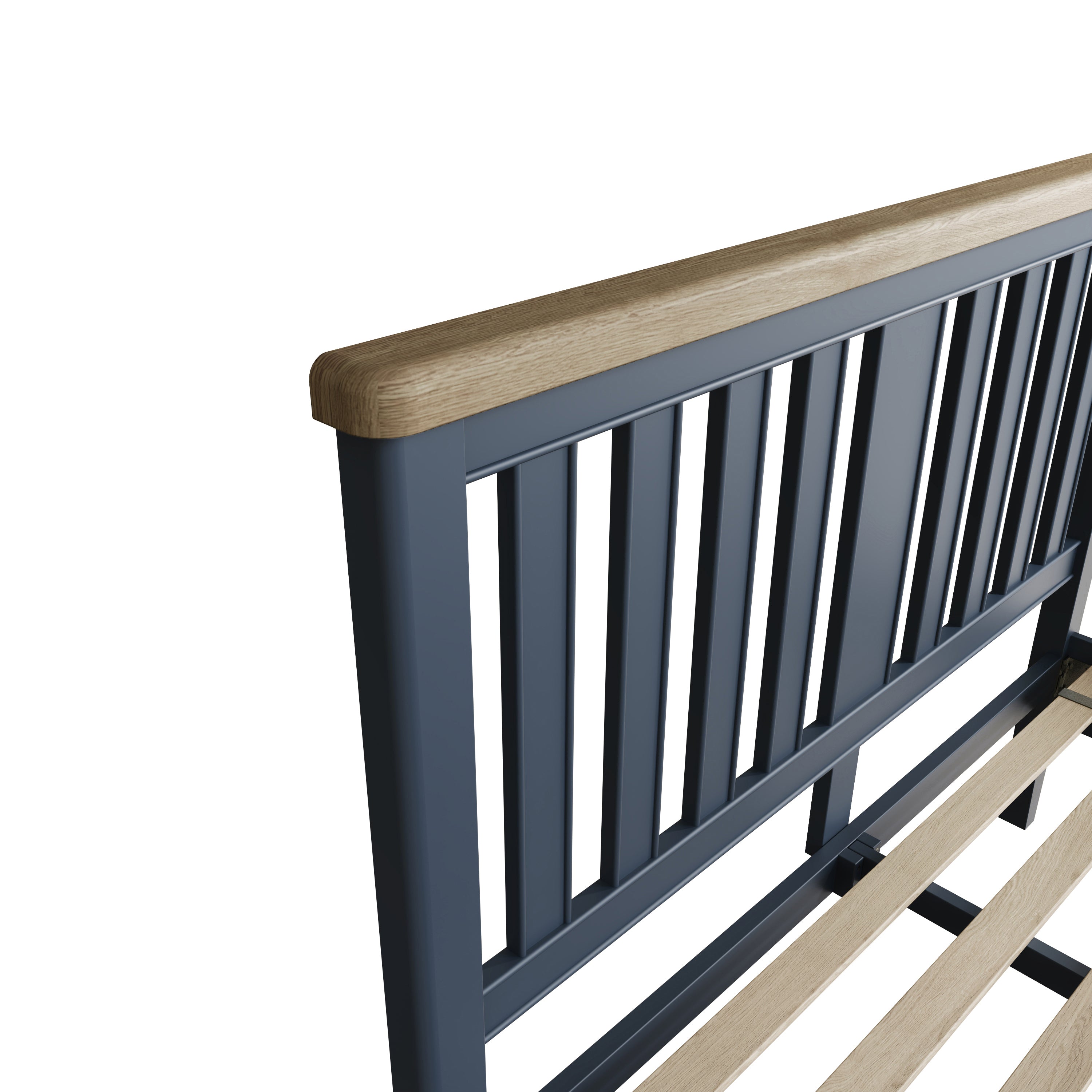 Rogate Blue 4'6 Double Bed Frame - Wooden Headboard & Low Footboard