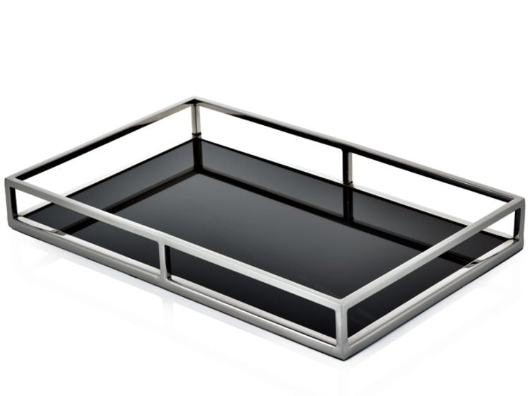 Black Glass & Silver Rectangular Tray - Medium - Duck Barn Interiors