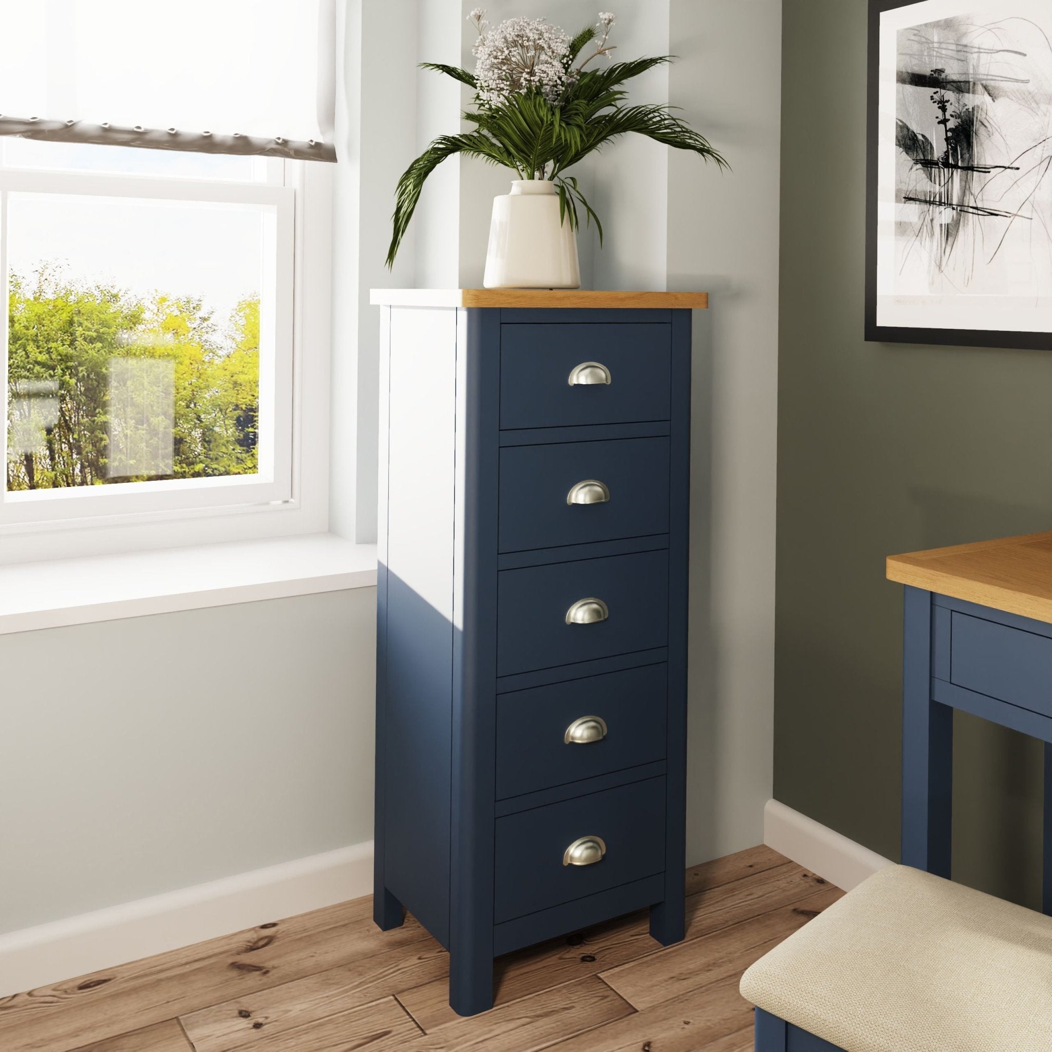 Bluebell Wood Narrow Chest of 5 Drawers - Duck Barn Interiors