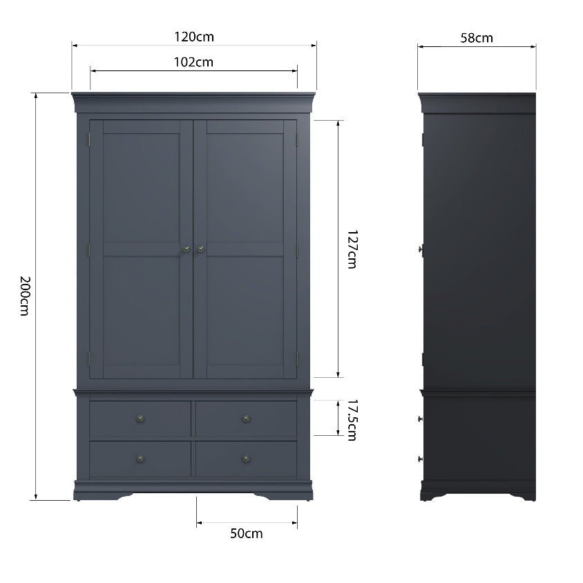 Boxgrove Midnight Grey 2 Door 4 Drawer Wardrobe - Duck Barn Interiors