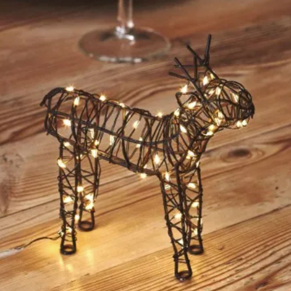 Brown Wire Reindeer with Warm White LEDs - Battery Powered - 2 Sizes - Duck Barn Interiors