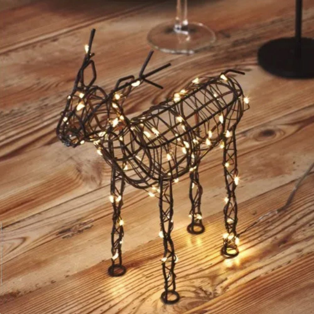 Brown Wire Reindeer with Warm White LEDs - Battery Powered - 2 Sizes - Duck Barn Interiors