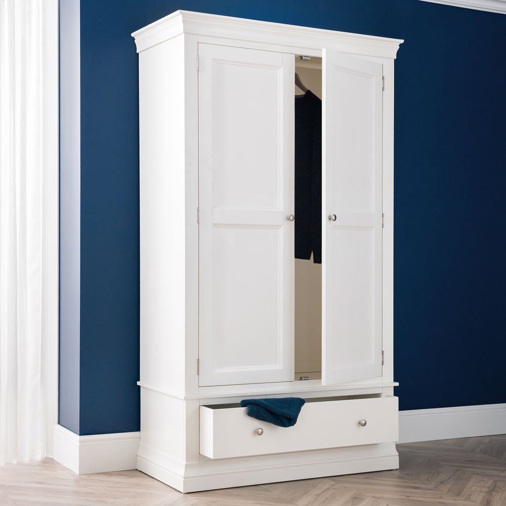 Clermont 2 Door 1 Drawer Wardrobe - White1 - Duck Barn Interiors