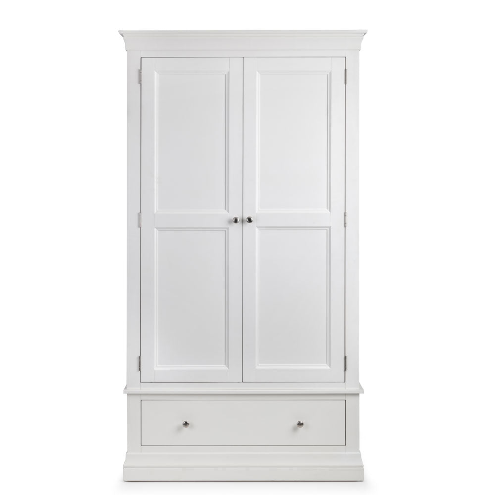 Clermont 2 Door 1 Drawer Wardrobe - White3 - Duck Barn Interiors
