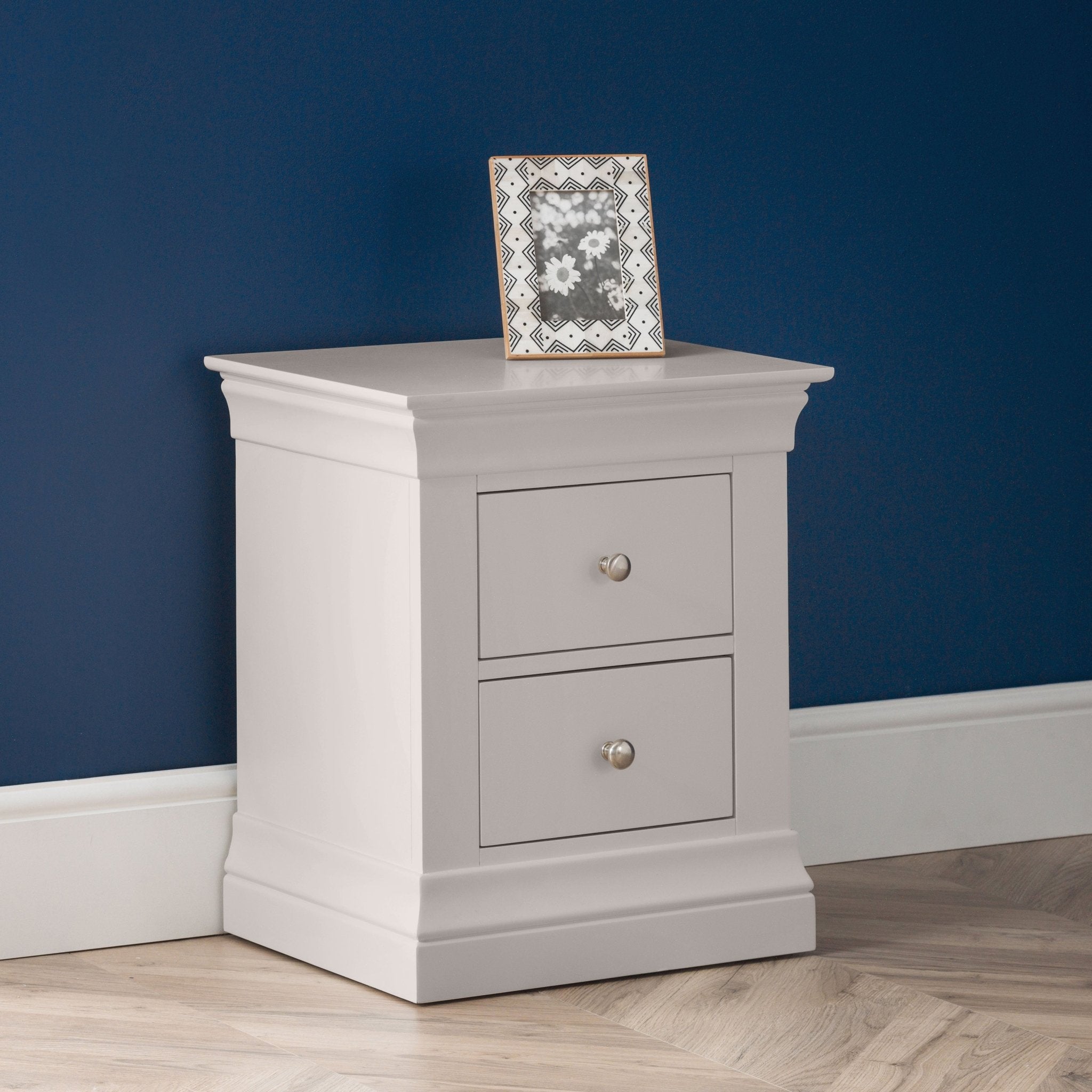 Clermont 2 Drawer Bedside Table - Light Grey - Duck Barn Interiors