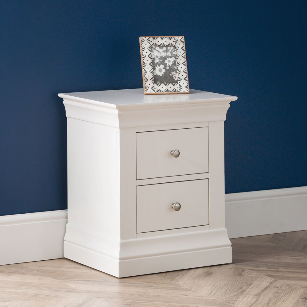 Clermont 2 Drawer Bedside Table - White1 - Duck Barn Interiors