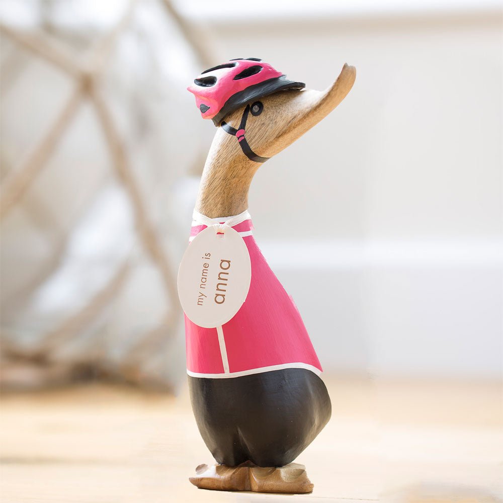 Cyclist Wooden Duckling in Pink Jersey - Duck Barn Interiors