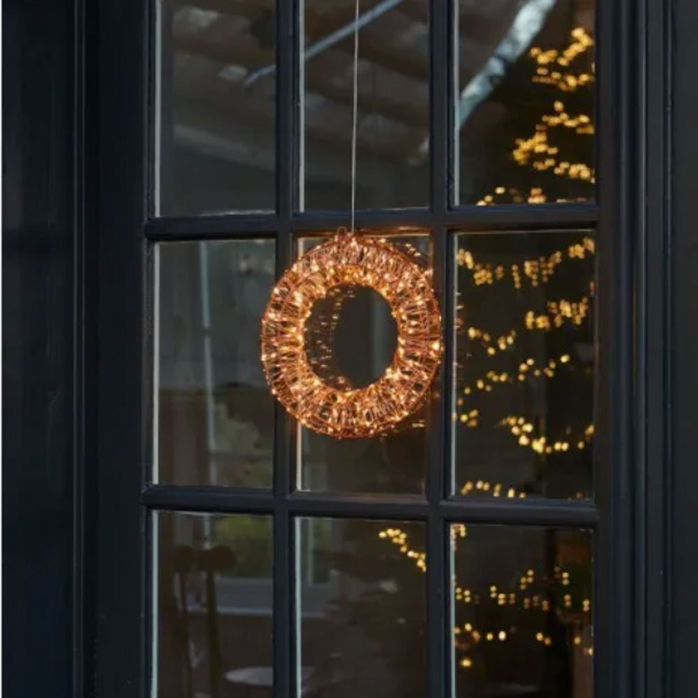 Galaxy Copper Hanging Wreath with Warm White LEDs - Dual Powered - Duck Barn Interiors