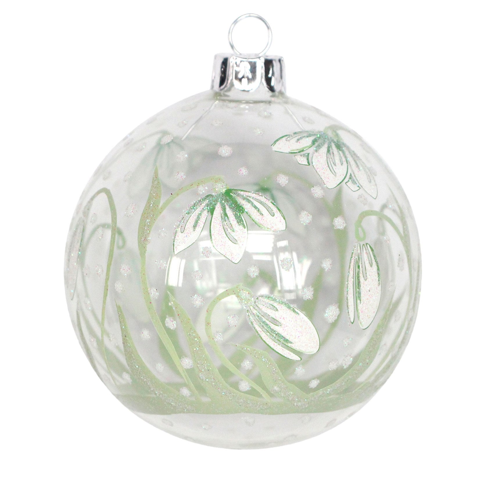 Gisela Graham Painted Snowdrops Clear Glass Bauble - Duck Barn Interiors