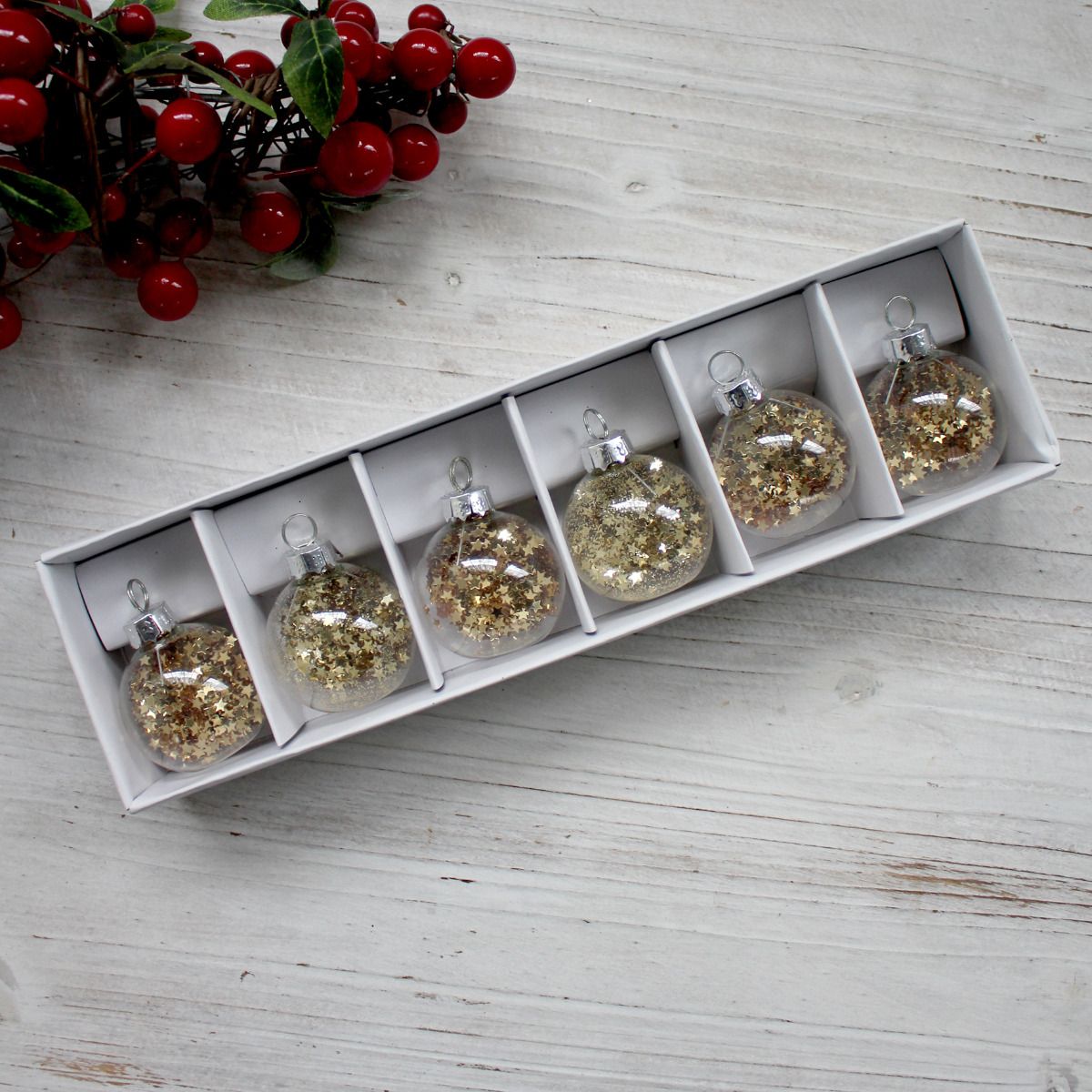 Glass Baubles with Gold Stars - Set of 6 - Duck Barn Interiors