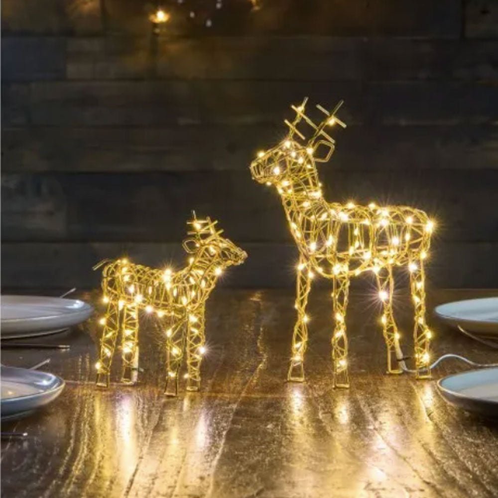 Gold Wire Reindeer with Warm White LEDs - Battery Powered - 2 Sizes - Duck Barn Interiors