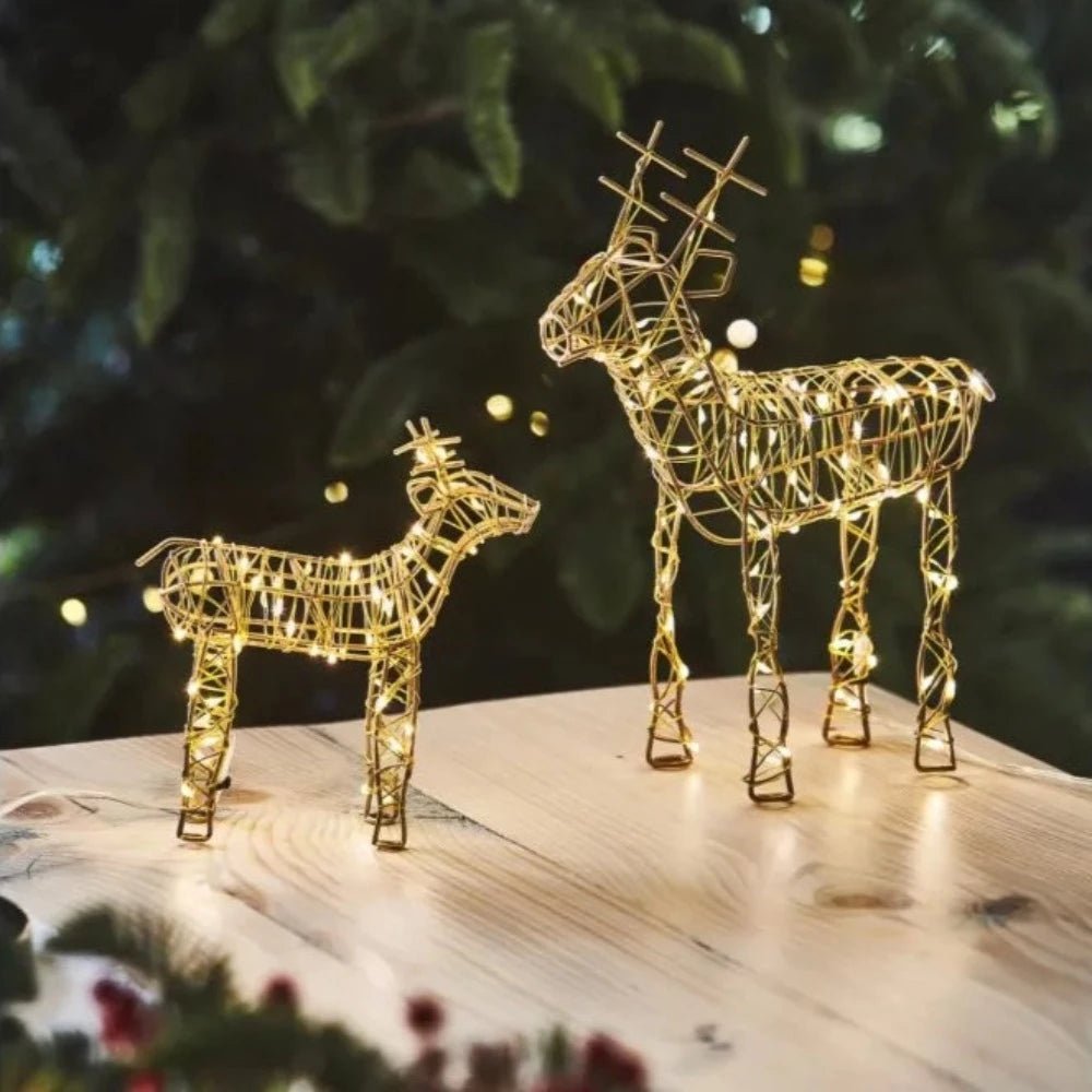 Gold Wire Reindeer with Warm White LEDs - Battery Powered - 2 Sizes - Duck Barn Interiors