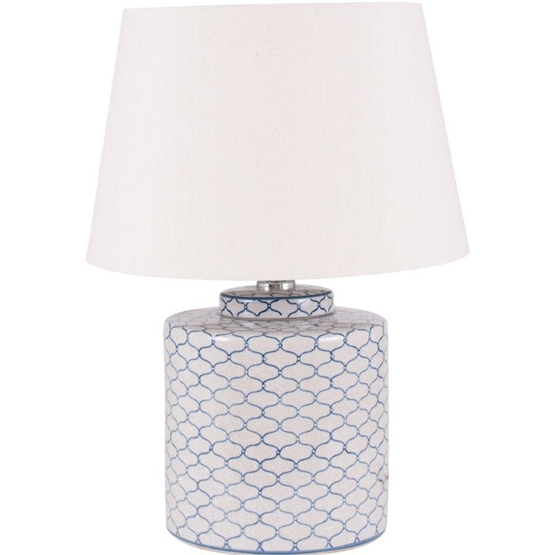Grey and Blue Detail Ceramic Table Lamp with Shade - Duck Barn Interiors