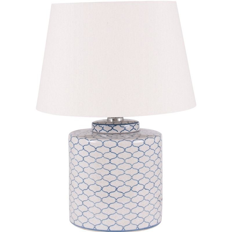 Grey and Blue Detail Ceramic Table Lamp with Shade4 - Duck Barn Interiors