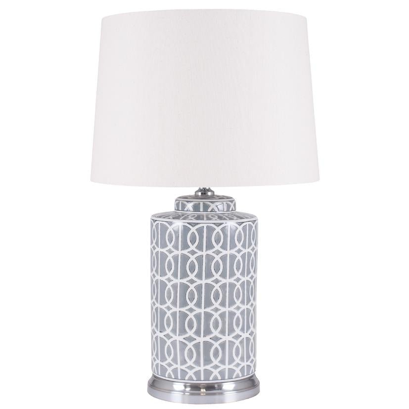 Grey and White Geo Pattern Table Lamp - Large - Duck Barn Interiors
