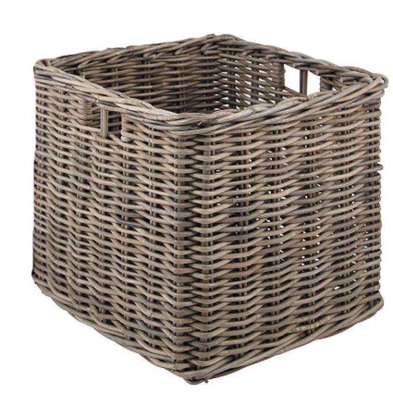 Grey Square Wicker Log Storage Basket (2 Sizes) - Duck Barn Interiors
