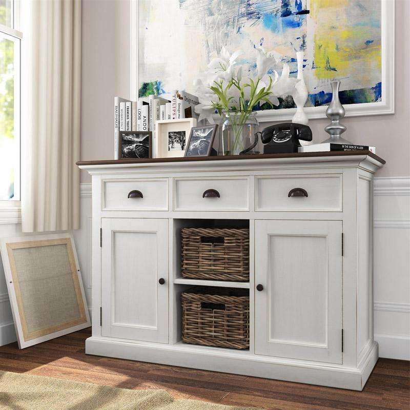 Halifax Accent White Painted Buffet Sideboard with Rattan Baskets - Duck Barn Interiors