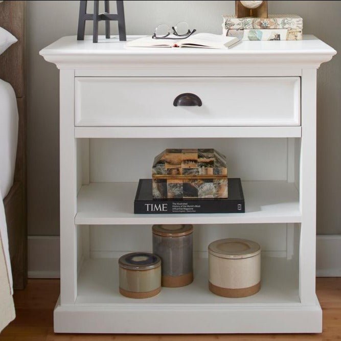 Halifax Grand White Painted Bedside Table with Shelves - Duck Barn Interiors
