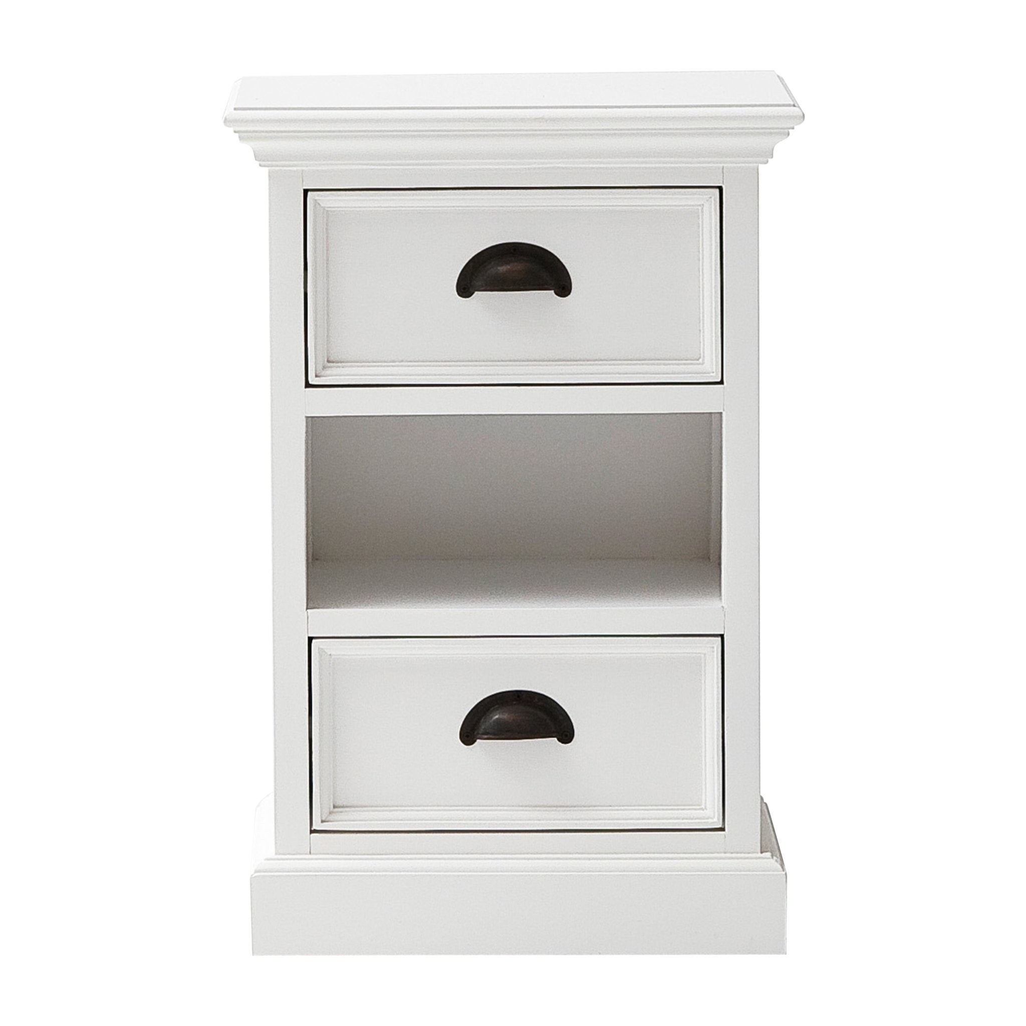 Halifax White Painted Bedside Cabinet with Rattan Basket - Duck Barn Interiors