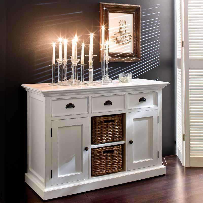 Halifax White Painted Buffet Sideboard with Rattan Baskets - Duck Barn Interiors